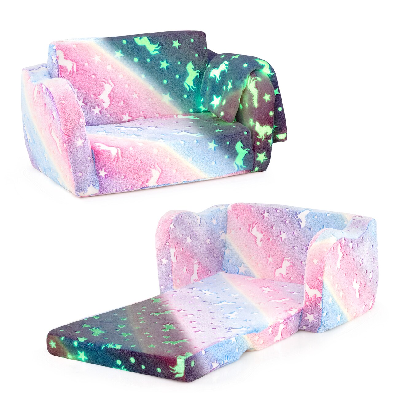 Flannel Fabric Foldable Kids Couch with Glow-in-the-Dark Feature